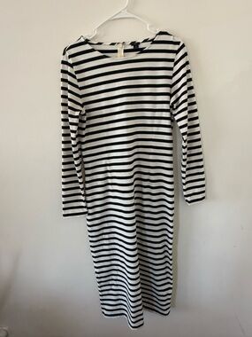 J. Crew Black and White Striped Long Sleeve Midi Dress